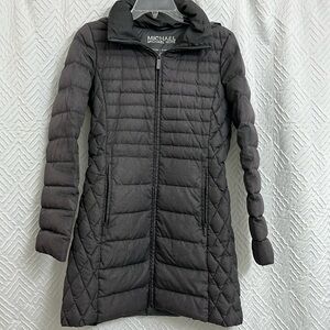 Michael Kors Women’s Packable Down Puffer Coat Long Hooded Size XS Dark Grey